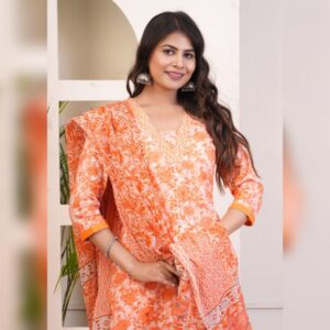 Printed Cotton Kurti, Pant & amp; Dupatta Set